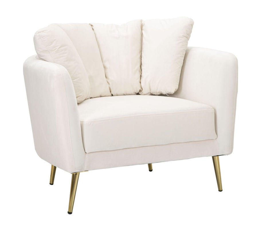 Sillón Tapizado Crema con Patas de Metal Dorado