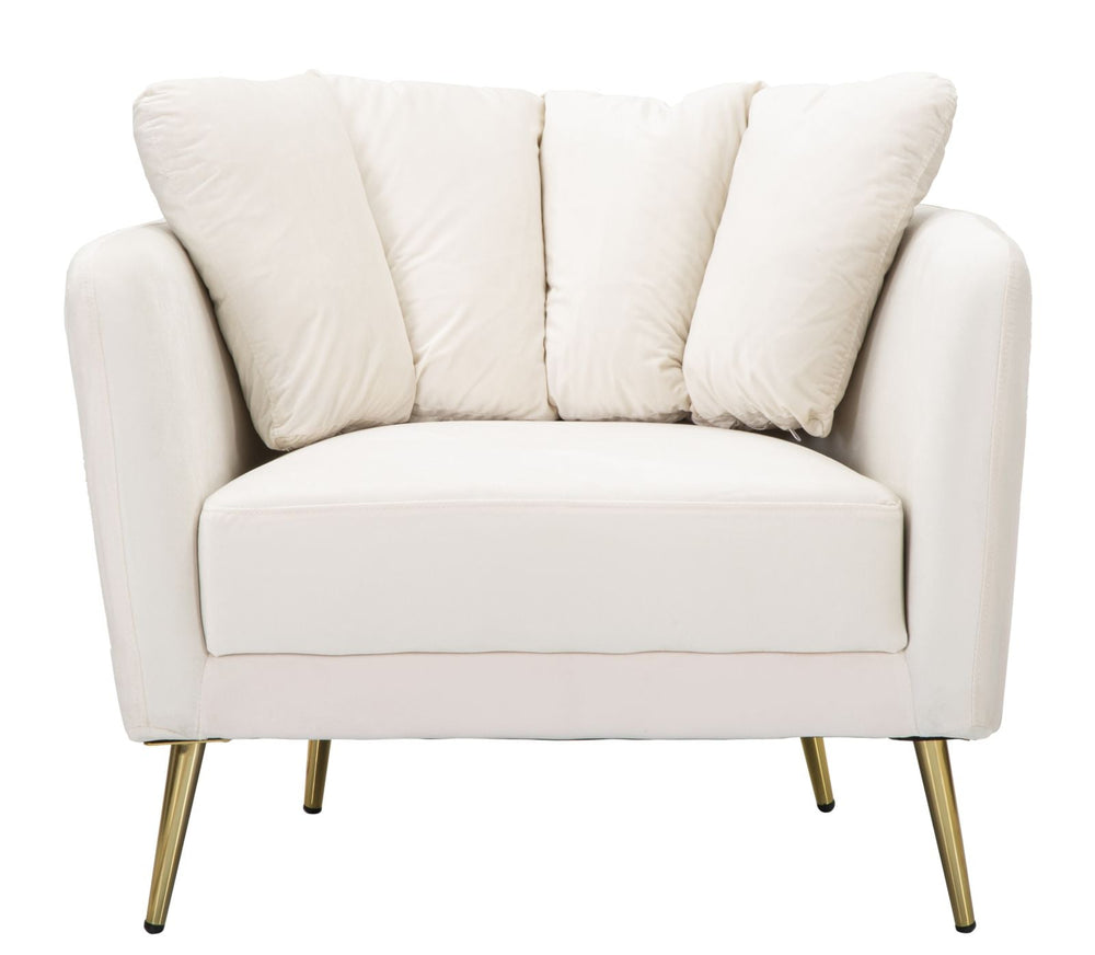 Sillón Tapizado Crema con Patas de Metal Dorado