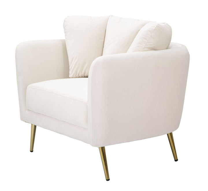 Sillón Tapizado Crema con Patas de Metal Dorado