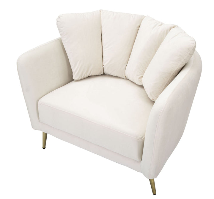 Sillón Tapizado Crema con Patas de Metal Dorado