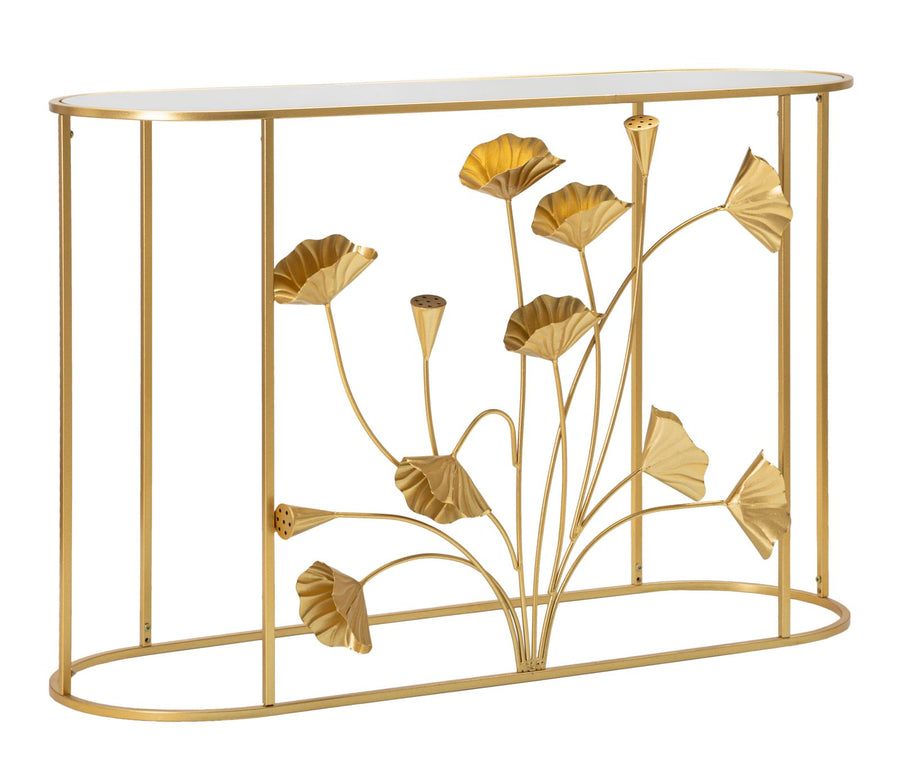 Mesa consola de metal dorado con diseño floral – Flow mesa de acento