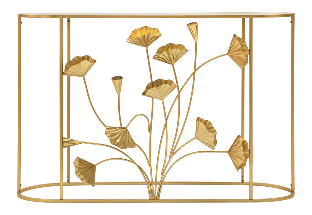 Mesa consola de metal dorado con diseño floral – Flow mesa de acento