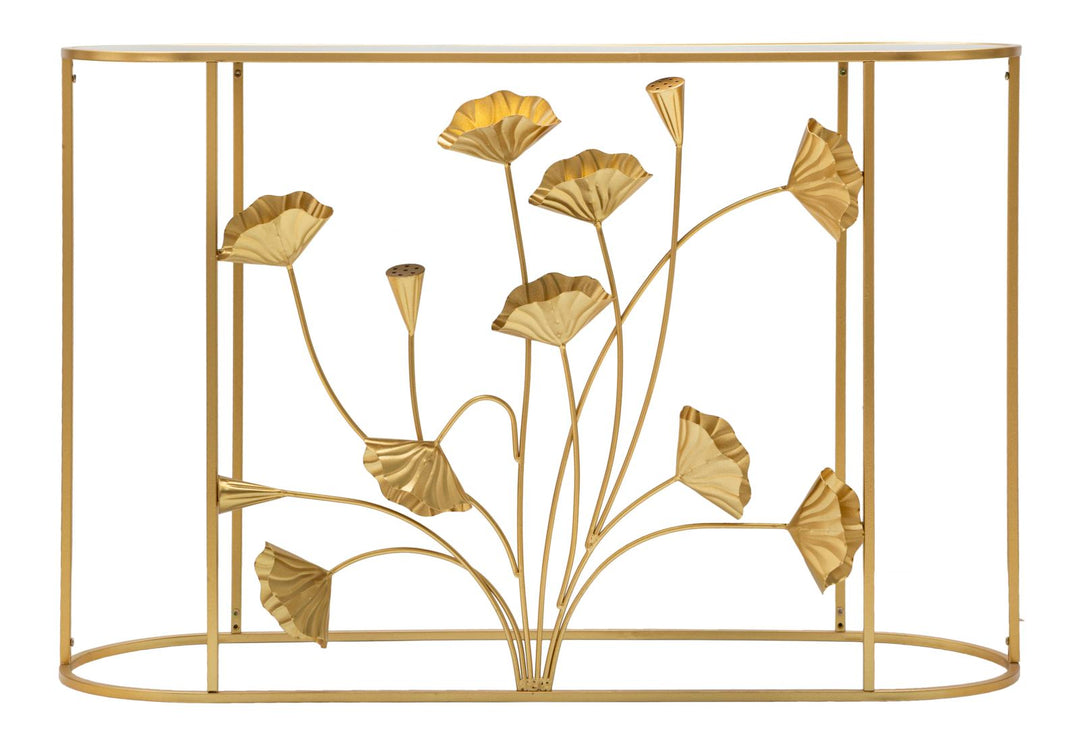Mesa consola de metal dorado con diseño floral – Flow mesa de acento