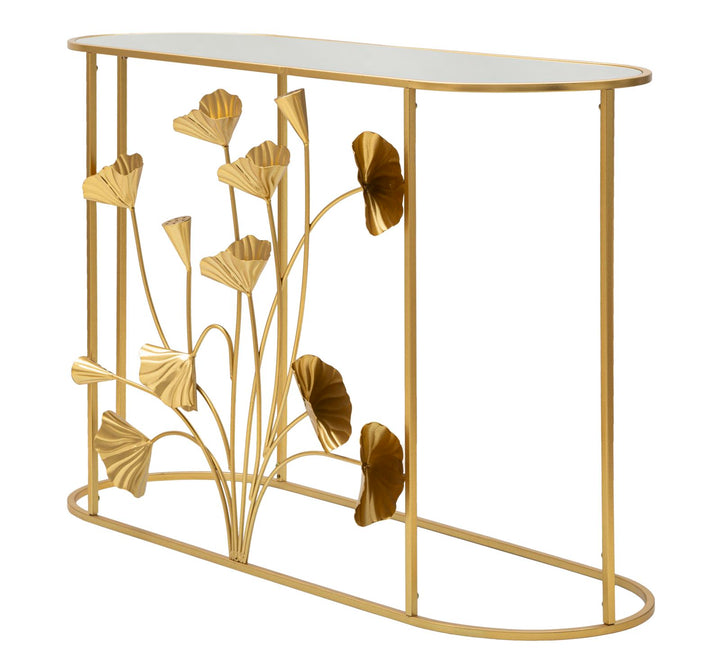 Mesa consola de metal dorado con diseño floral – Flow mesa de acento