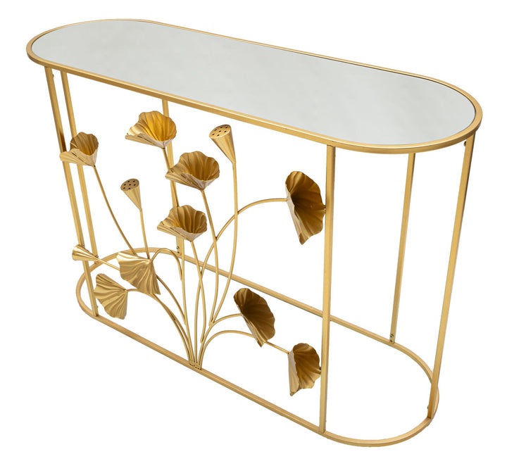 Mesa consola de metal dorado con diseño floral – Flow mesa de acento