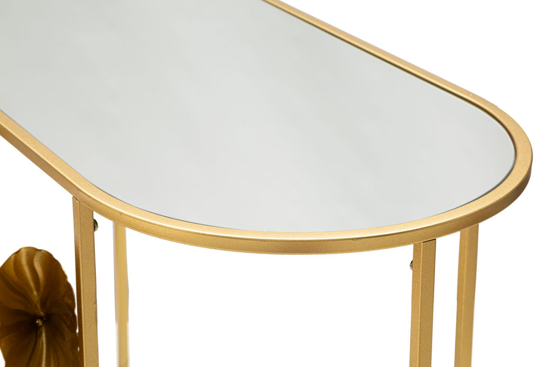 Mesa consola de metal dorado con diseño floral – Flow mesa de acento
