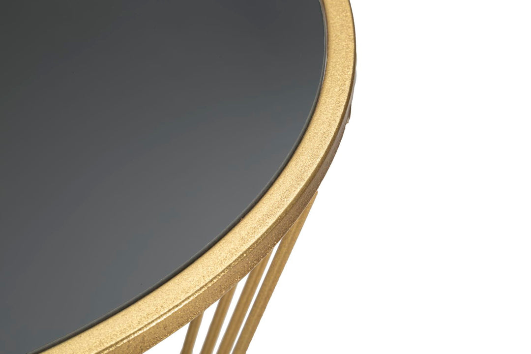 Mesita redonda de metal y cristal dorado