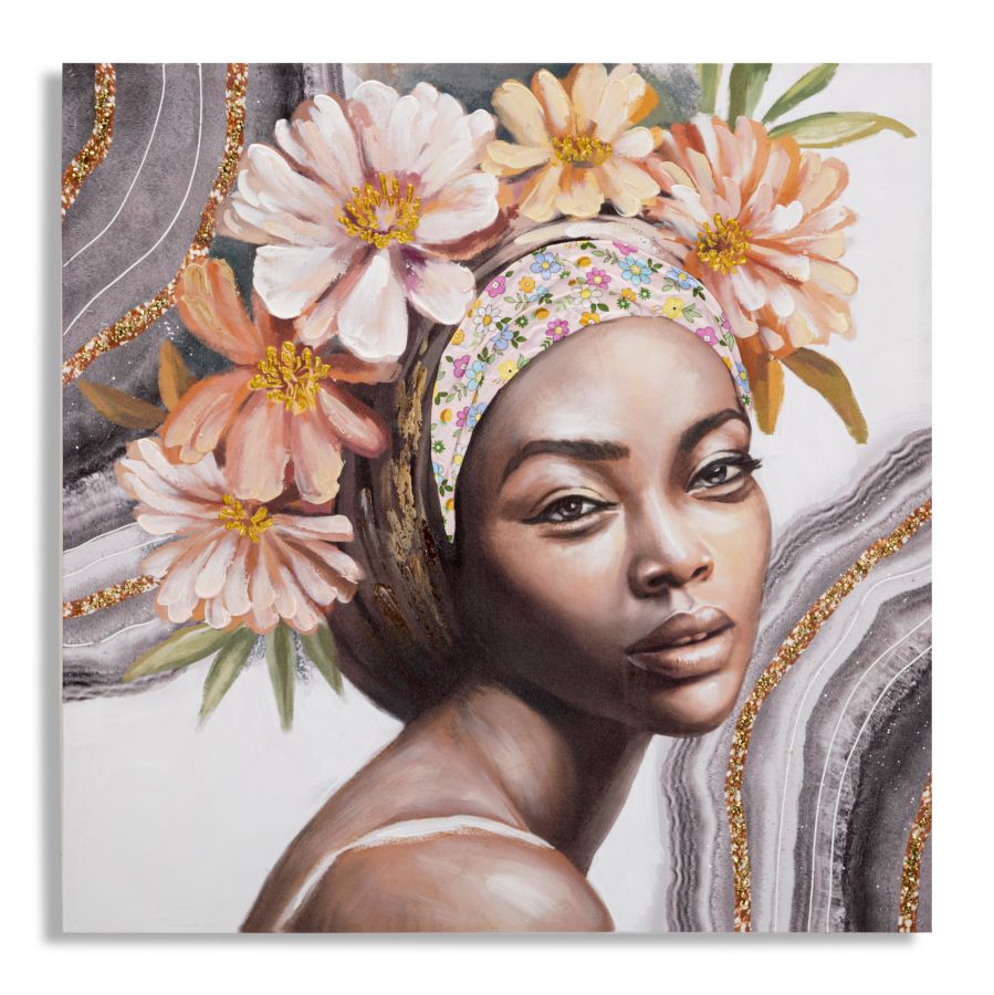 Negro Mujer Con Tocado Floral Pintura