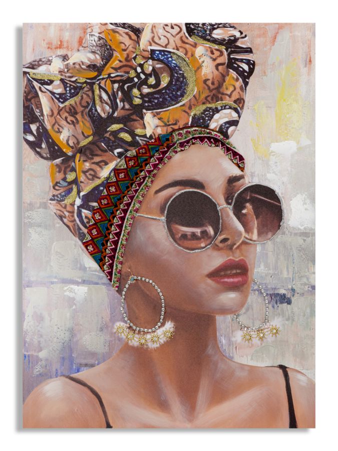 Mujer con pañuelo en la cabeza y gafas de sol Pintura Moderna