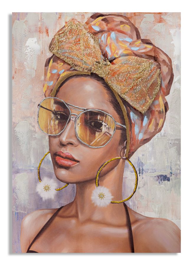 Mujer con pañuelo en la cabeza y gafas de sol Pintura Moderna