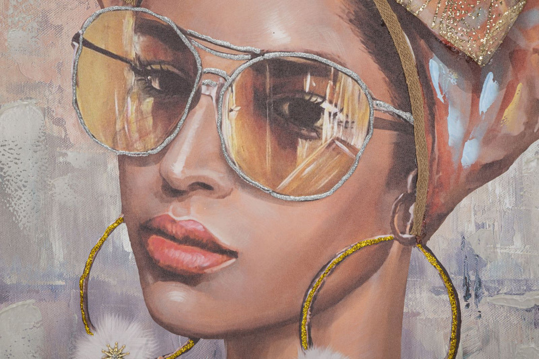 Mujer con pañuelo en la cabeza y gafas de sol Pintura Moderna