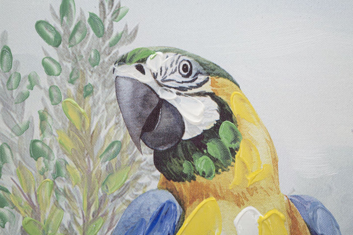 Pintura Mujer Africana en el Bosque con un Loro