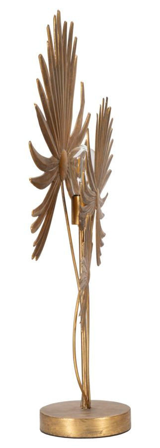 Lámpara de Mesa de Metal Dorado con Hojas Tropicales