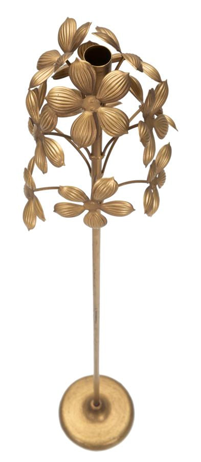 Lámpara de Pie Floral de Metal Dorado
