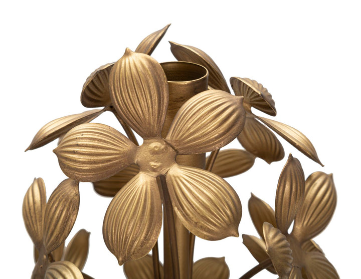 Lámpara de Pie Floral de Metal Dorado