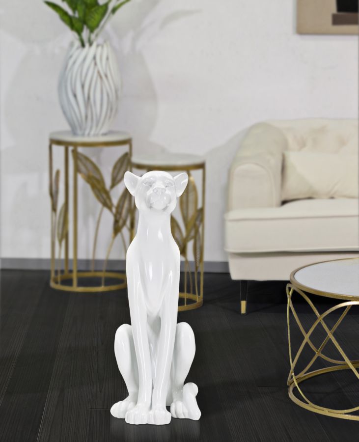 Estatua Pantera Blanca Sentada (Decoración Moderna)