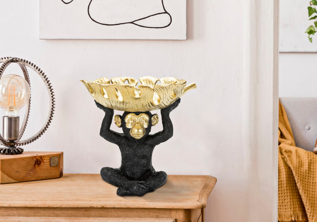 Estatua Mono Negro y Dorado (Decoración Moderna)