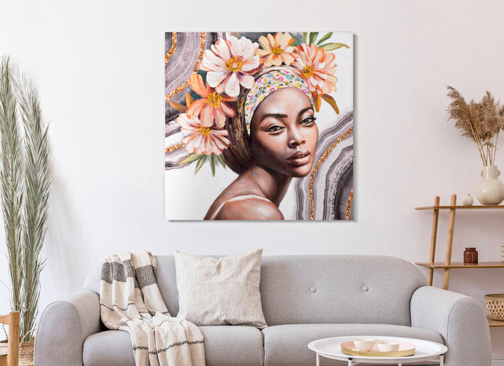 Negro Mujer Con Tocado Floral Pintura