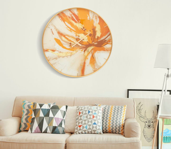 Reloj de Pared Abstracto Naranja Metal y Vidrio