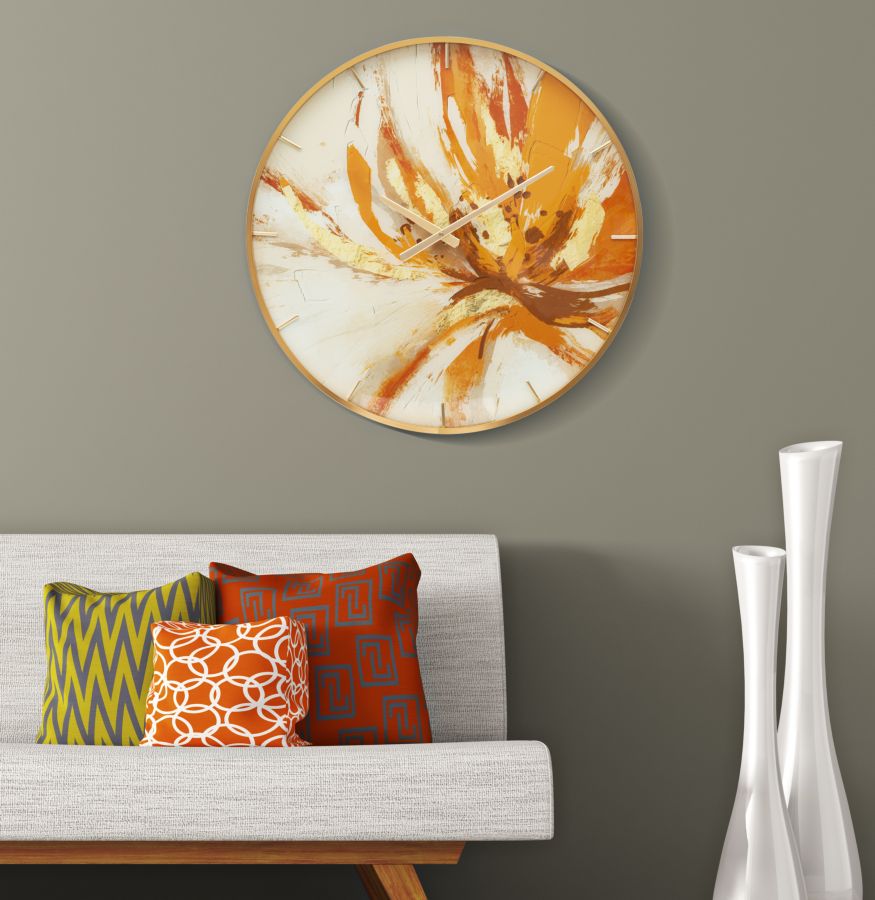 Reloj de Pared Abstracto Naranja Metal y Vidrio