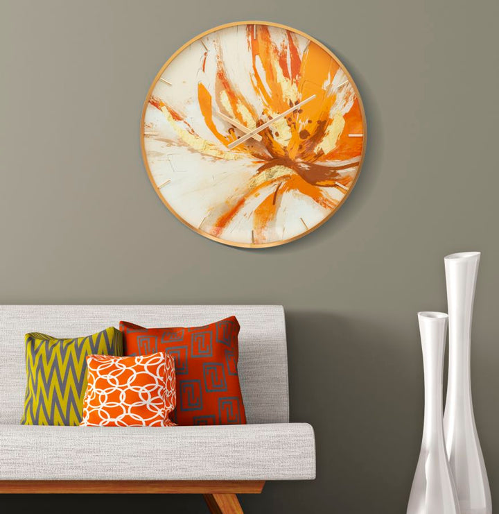 Reloj de Pared Abstracto Naranja Metal y Vidrio