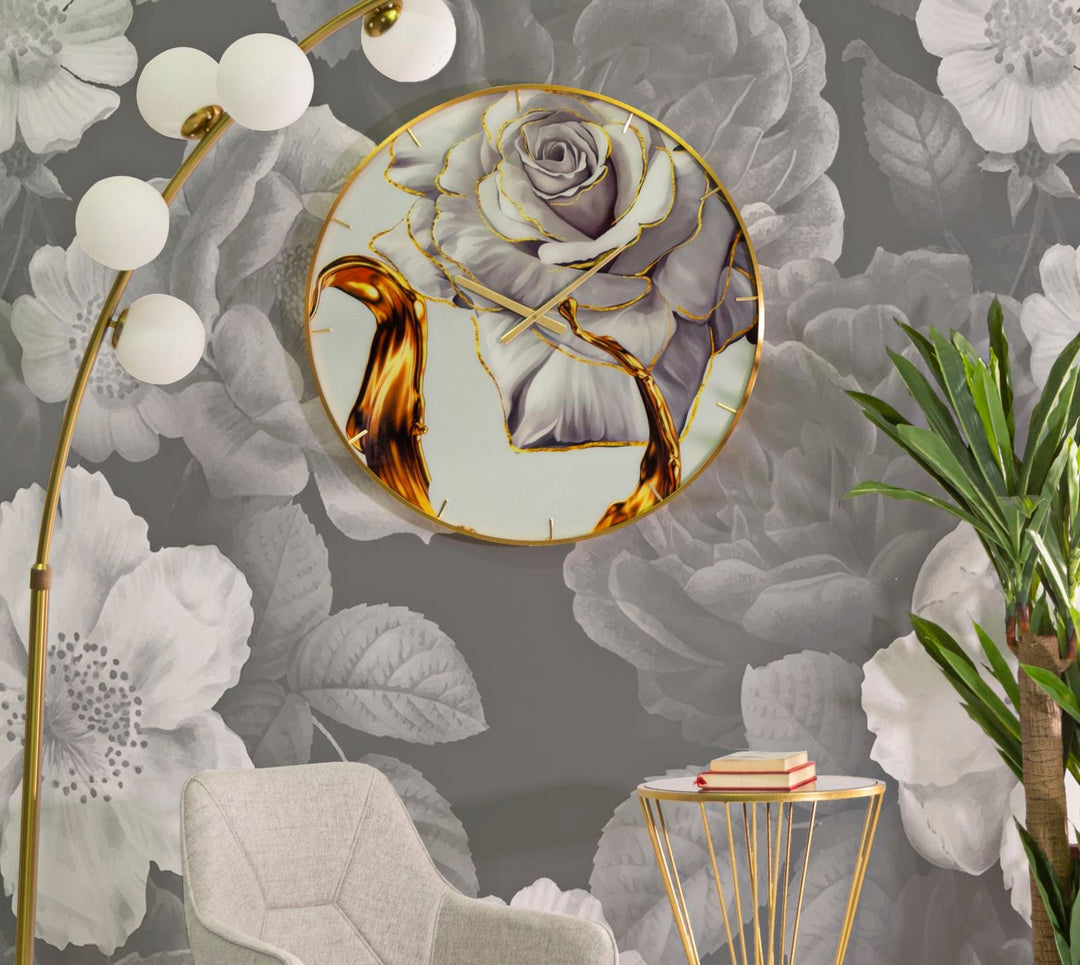 Reloj de Pared Elegante Rosa Dorada y Blanca