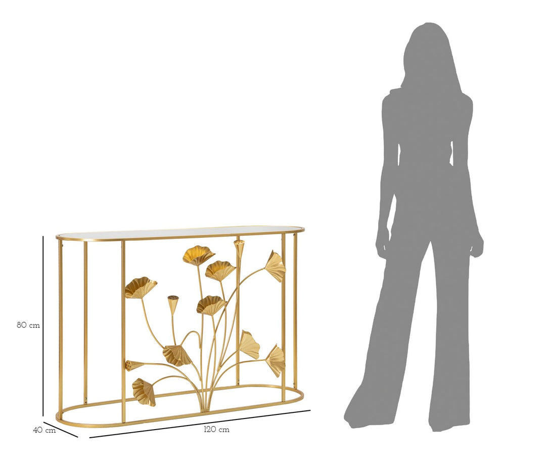 Mesa consola de metal dorado con diseño floral – Flow mesa de acento