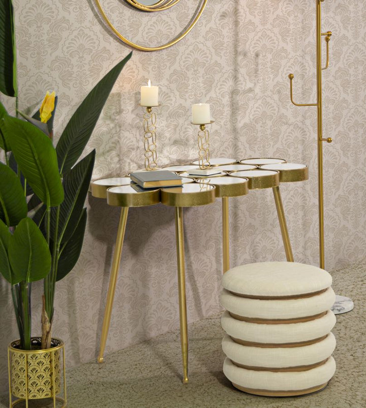 Mesa Redonda Geométrica Pequeña de Metal Dorado y Cristal