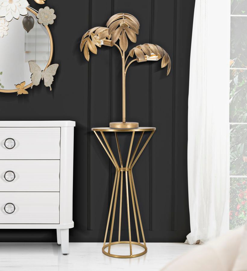 Mesita redonda de metal y cristal dorado