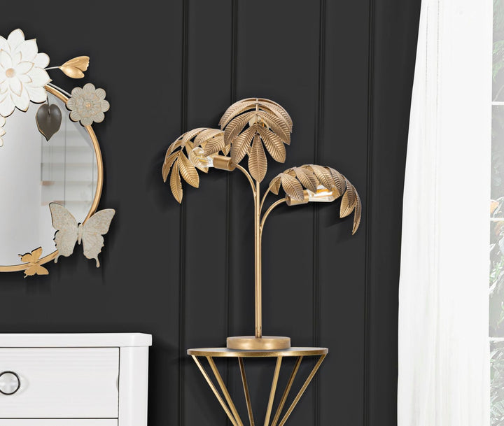 Lámpara de Sobremesa Hoja Tropical Metal Dorado con 3 Luces