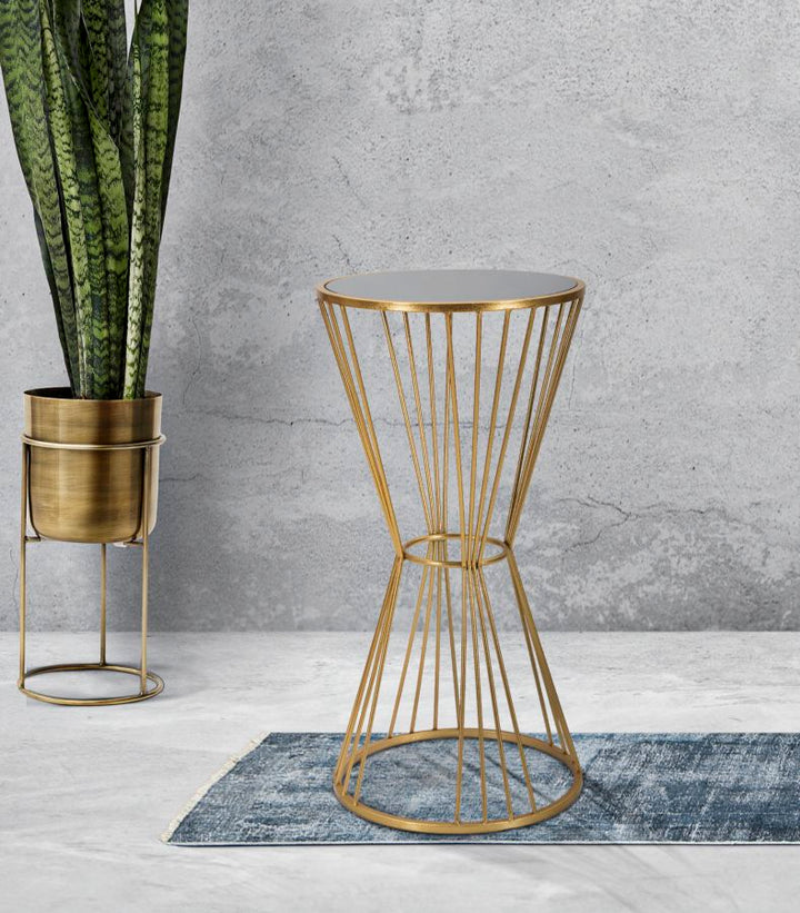 Mesita redonda de metal y cristal dorado