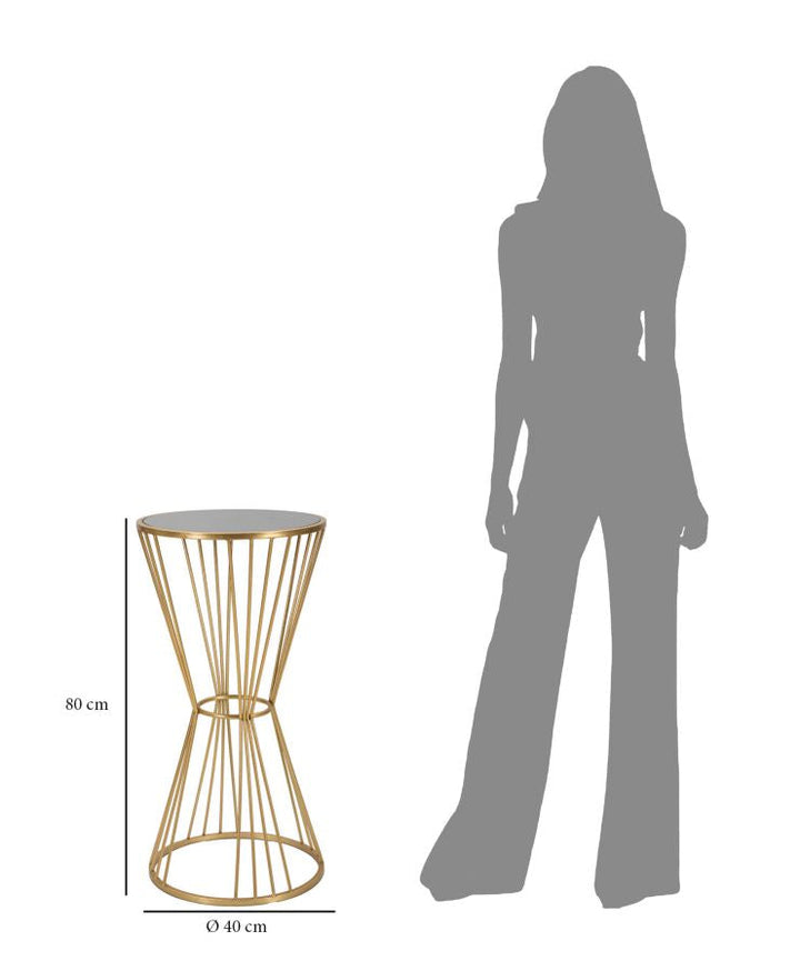 Mesita redonda de metal y cristal dorado