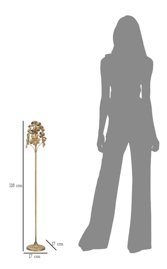 Lámpara de Pie Floral de Metal Dorado