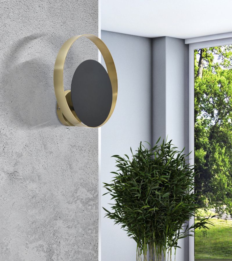 Lámpara de Pared Geométrica Redonda de Metal Dorado y Negro