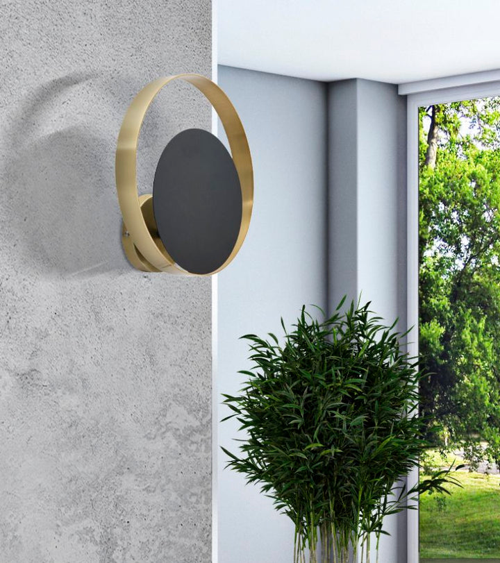 Lámpara de Pared Geométrica Redonda de Metal Dorado y Negro