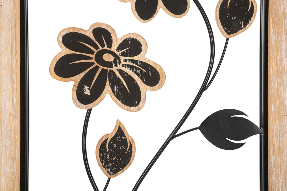 Decoración Floral de Madera y Metal en Marco Cuadrado