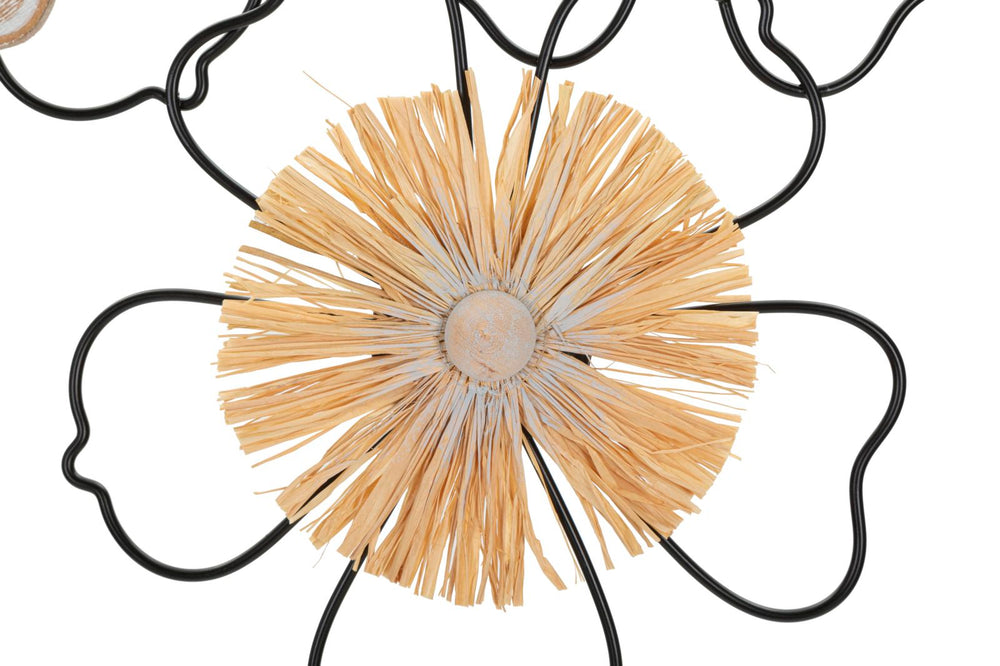 Decoración de pared de metal y madera con flores