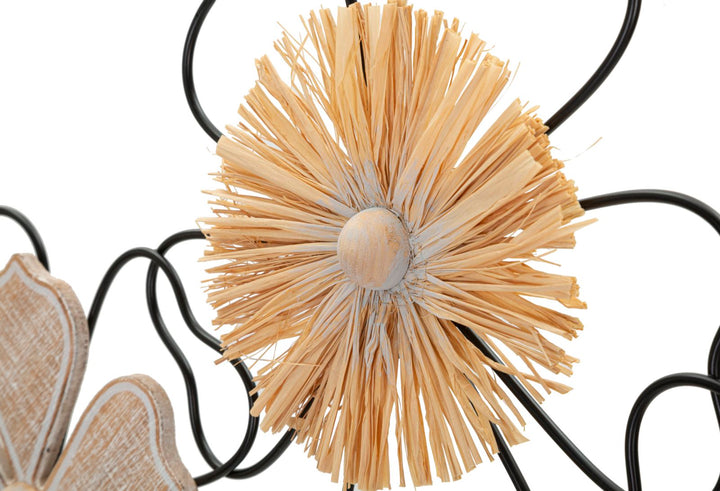 Decoración de pared de metal y madera con flores