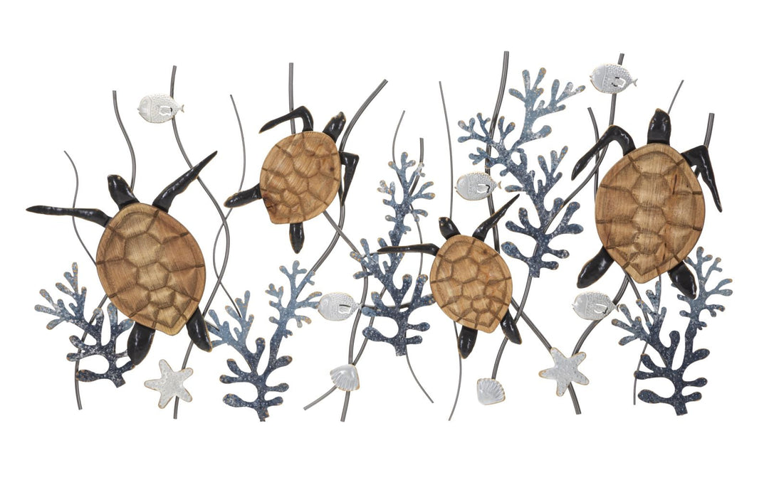 Decoración de pared de tortugas y peces de concha de mar de metal