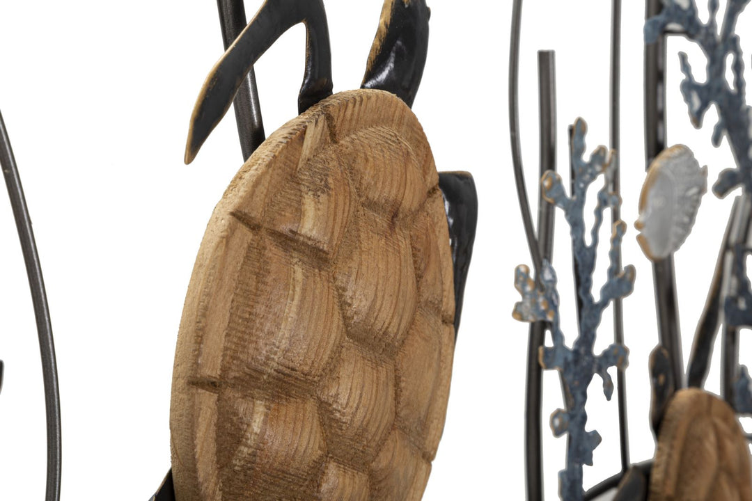 Decoración de pared de tortugas y peces de concha de mar de metal