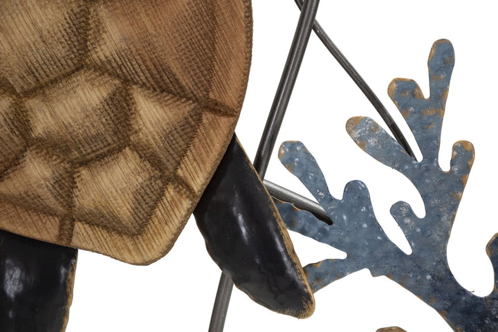 Decoración de pared de tortugas y peces de concha de mar de metal