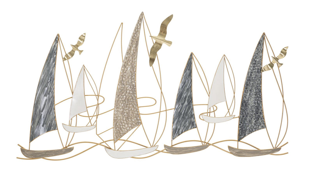 Decoración de Pared Barcos de Vela y Pájaros de Metal