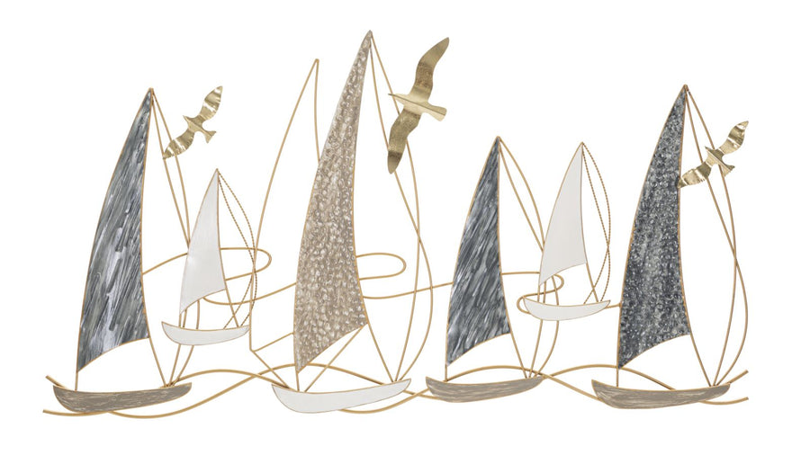 Decoración de Pared Barcos de Vela y Pájaros de Metal