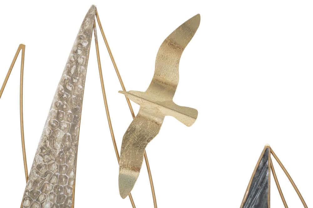 Decoración de Pared Barcos de Vela y Pájaros de Metal