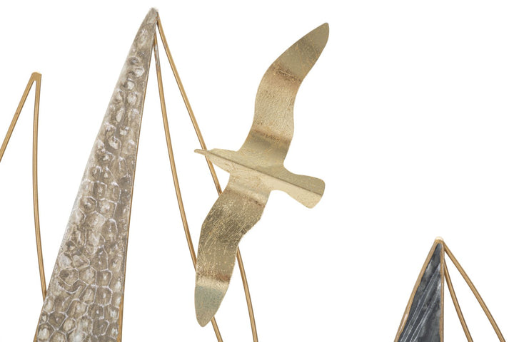 Decoración de Pared Barcos de Vela y Pájaros de Metal