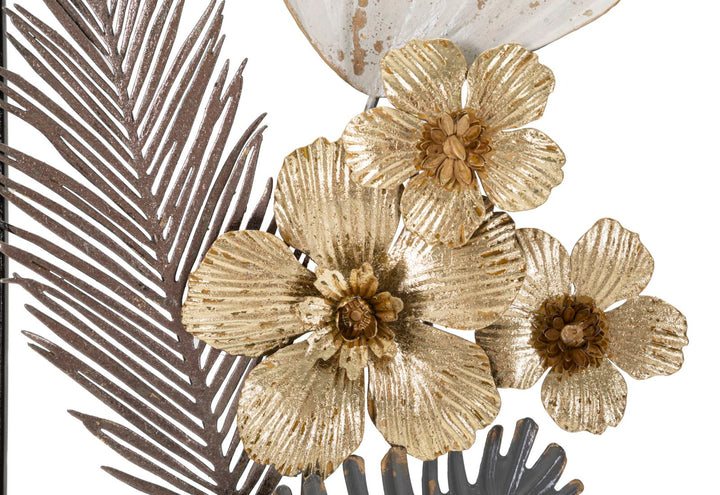 Decoración de pared de metal con estampado de hojas tropicales en marco cuadrado