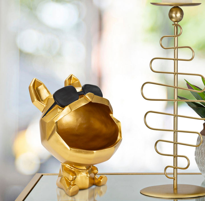Estatua de Perro Dorado con Gafas de Sol (Decoración Moderna - Almacenaje)