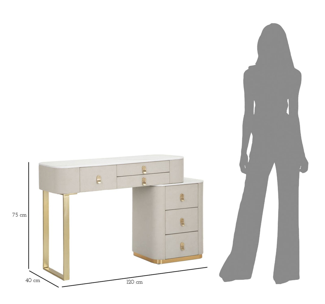 Mesa Peine Dorada y Beige con Tapa y Cajón de Mármol