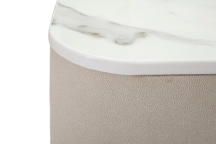 Mesa Peine Dorada y Beige con Tapa y Cajón de Mármol