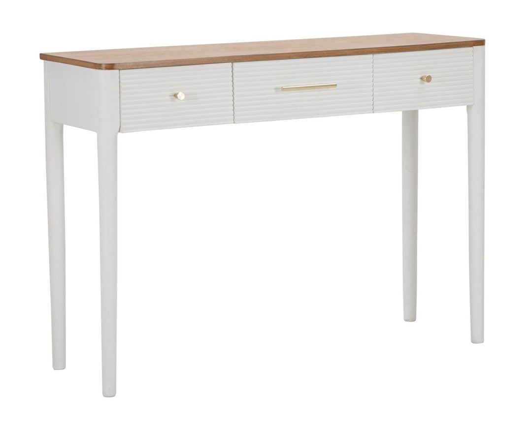 Mesa Consola Rectangular de Madera Blanca con 3 Cajones